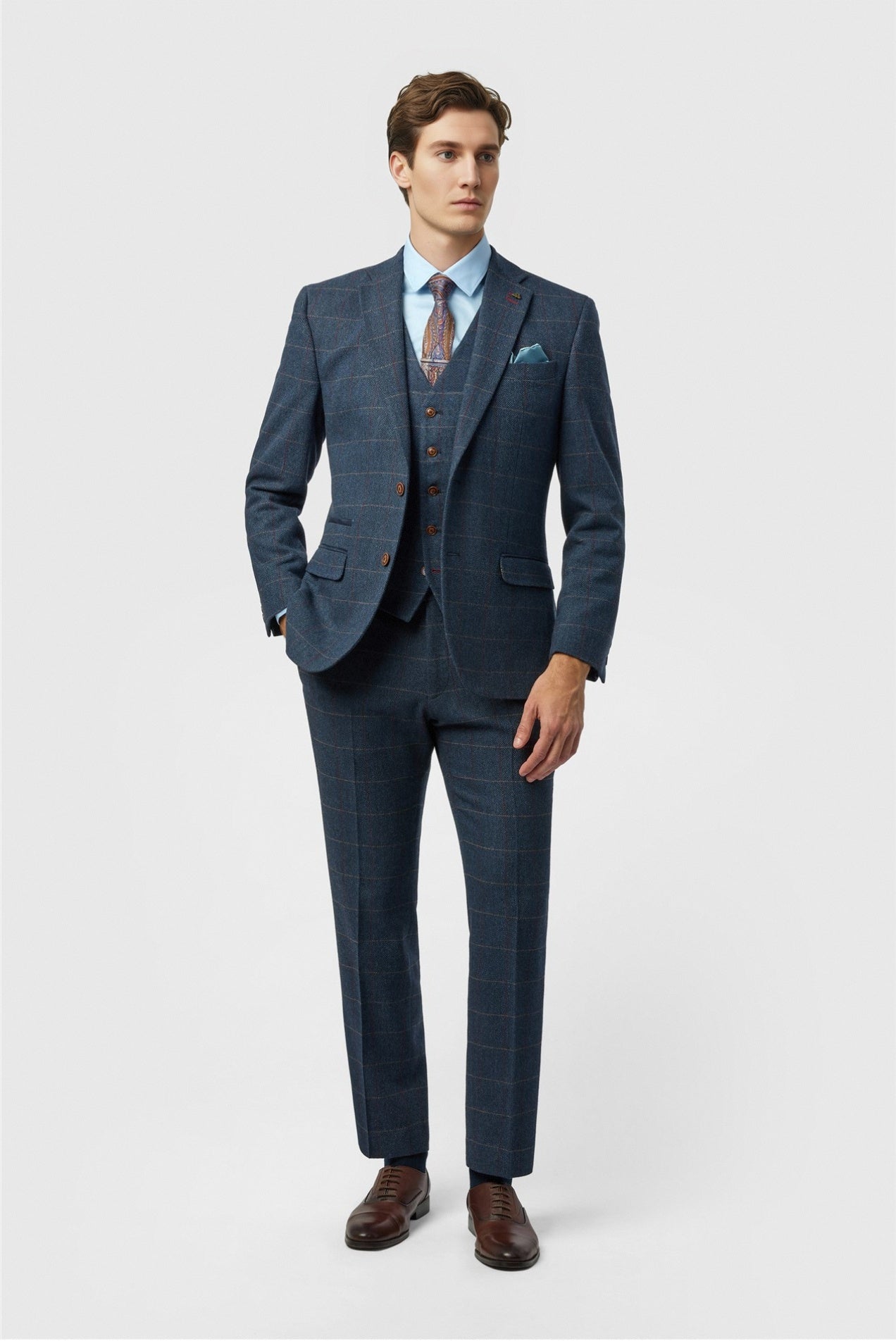 Chic Dark Blue 3 Pieces Notched Lapel Checked Men Suits Secondary image