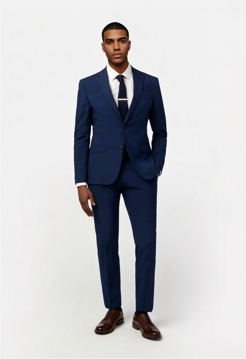 Stylish Dark Blue Notched Lapel 3 Pieces Men Suits