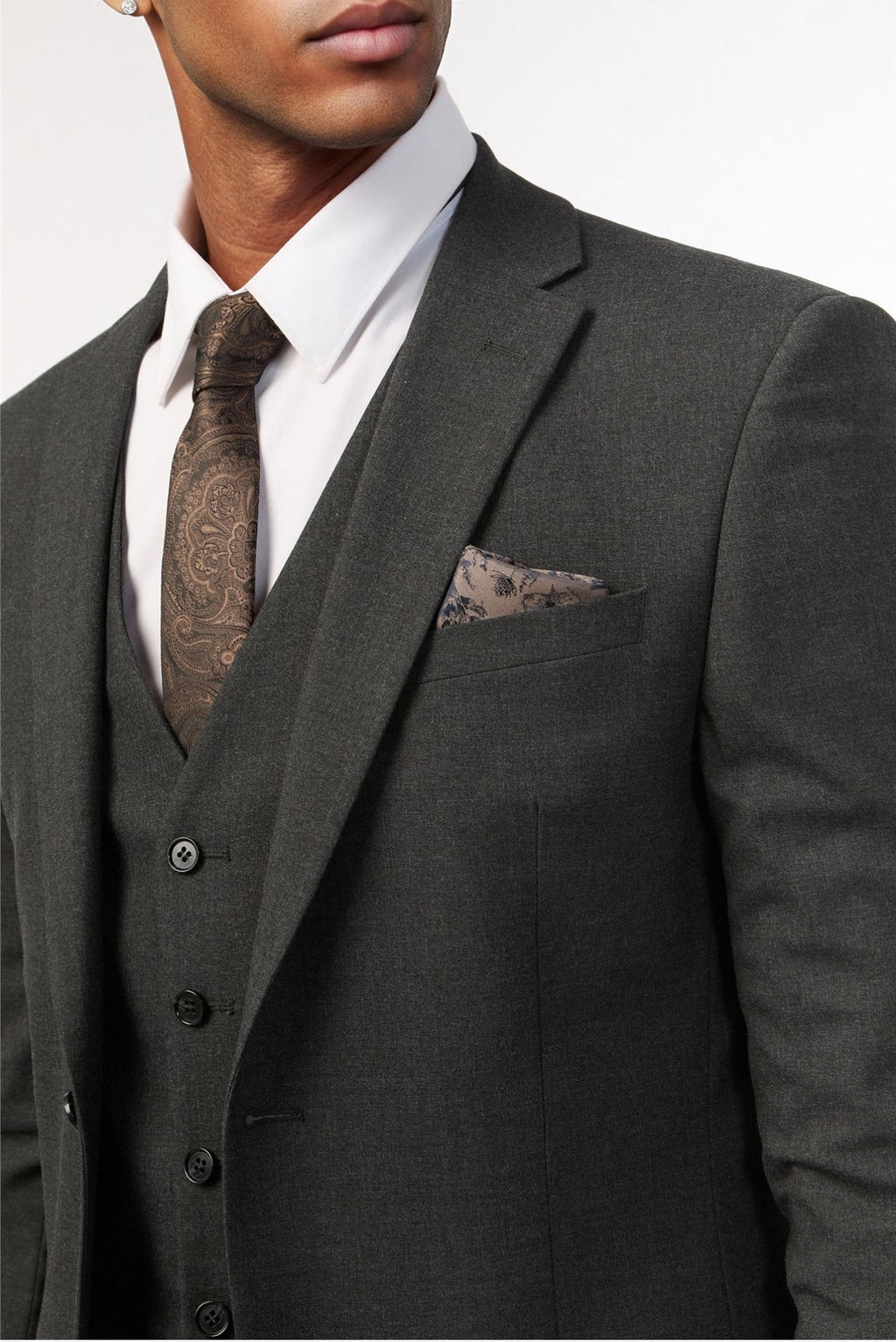 Newest Charcoal Notched Lapel 3 Pieces Men Suits