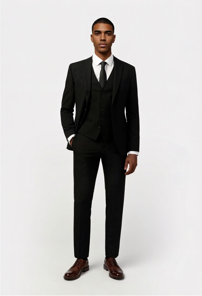 Bespoke Black Notched Lapel 3 Pieces Best Fitted Men Suits