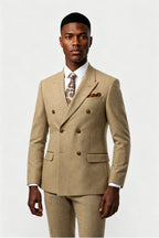 Chic Light Brown Double Breasted Peaked Lapel Men Suits