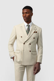 Modern Ecru Double Breasted Peaked Lapel Suits For Men