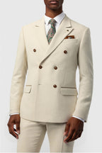 Modern Ecru Double Breasted Peaked Lapel Suits For Men