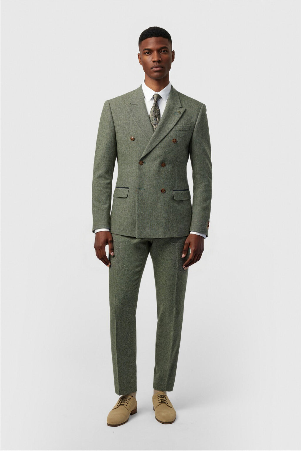 Handsome Green Peaked Lapel Double Breasted Men Suits
