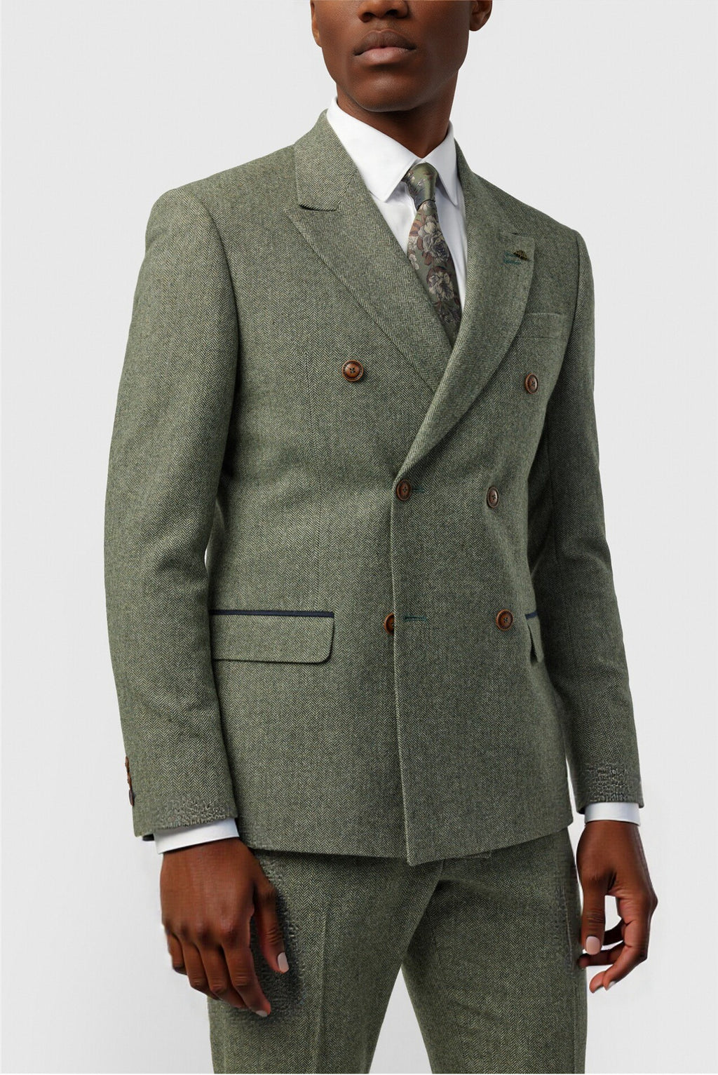 Handsome Green Peaked Lapel Double Breasted Men Suits