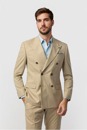 Best Fitted Khaki Peaked Lapel Double Breasted Men Suits
