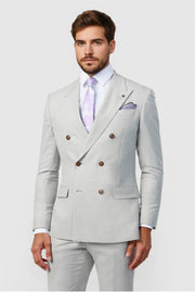 Fancy Light Gray Peaked Lapel Double Breasted Men Suits