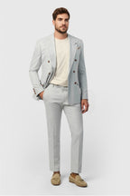 Fancy Light Gray Peaked Lapel Double Breasted Men Suits