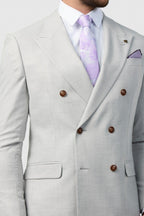 Fancy Light Gray Peaked Lapel Double Breasted Men Suits
