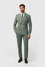 Charming Sage Green Peaked Lapel Double Breasted Men Suits