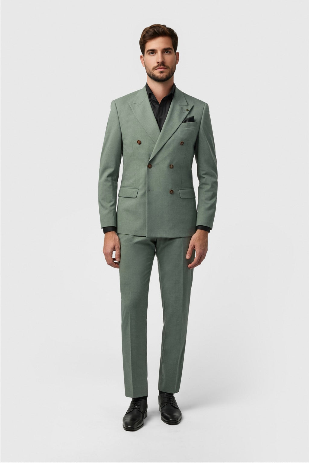 Charming Sage Green Peaked Lapel Double Breasted Men Suits
