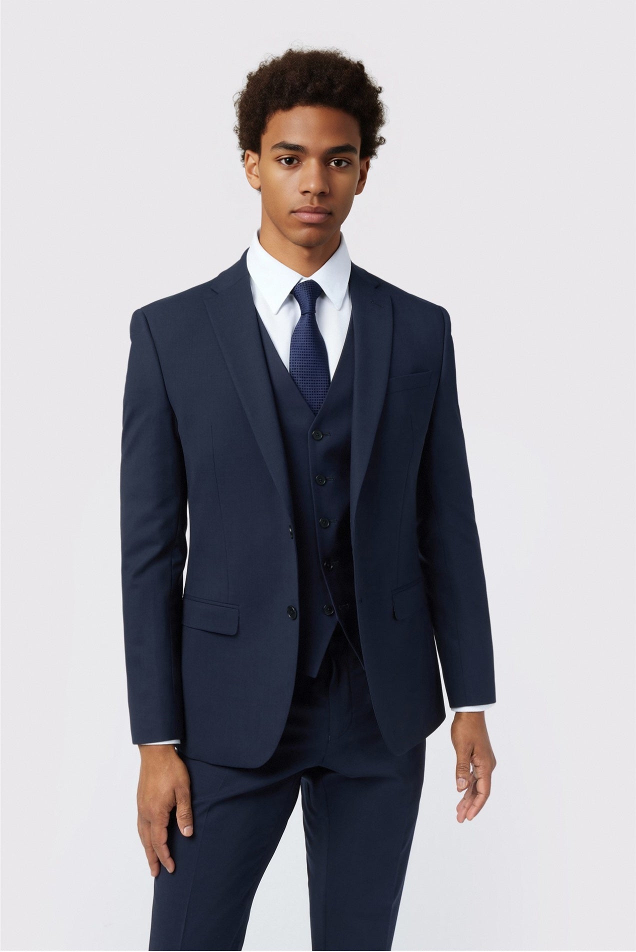 3 Pieces Navy Notched Lapel Bespoke Men Suits