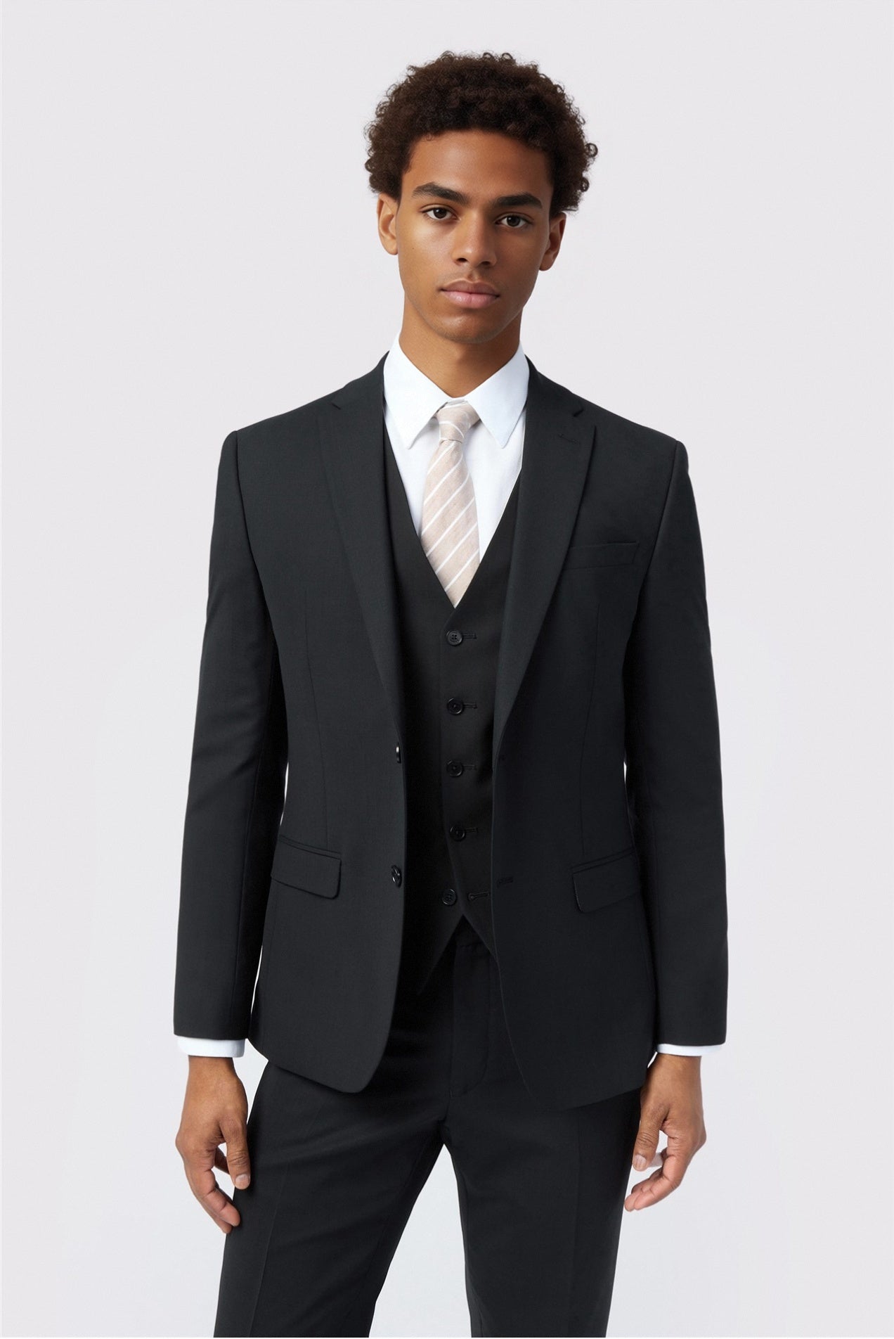Close Fitting Black 3 Pieces Notched Lapel Men Suits