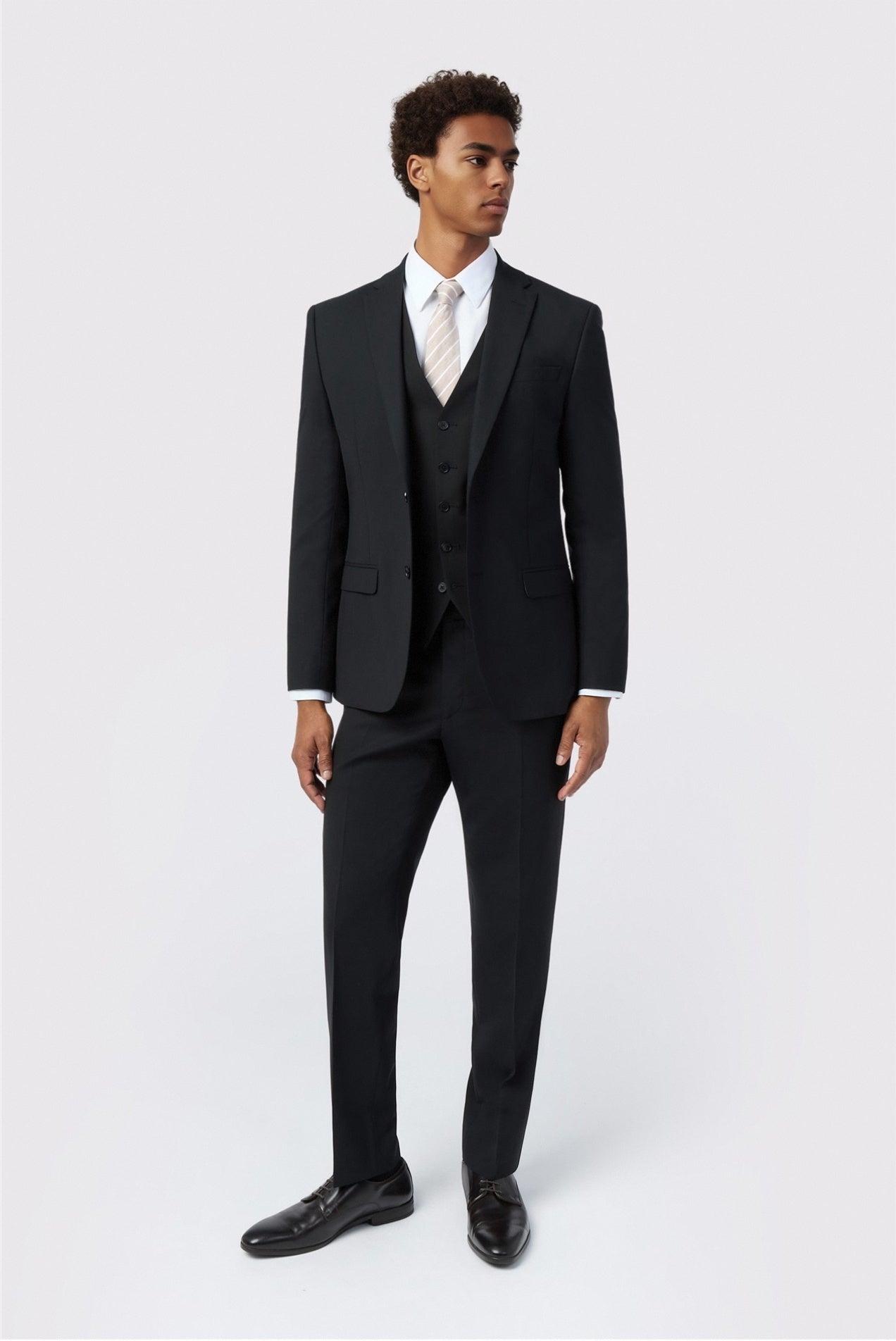 Close Fitting Black 3 Pieces Notched Lapel Men Suits