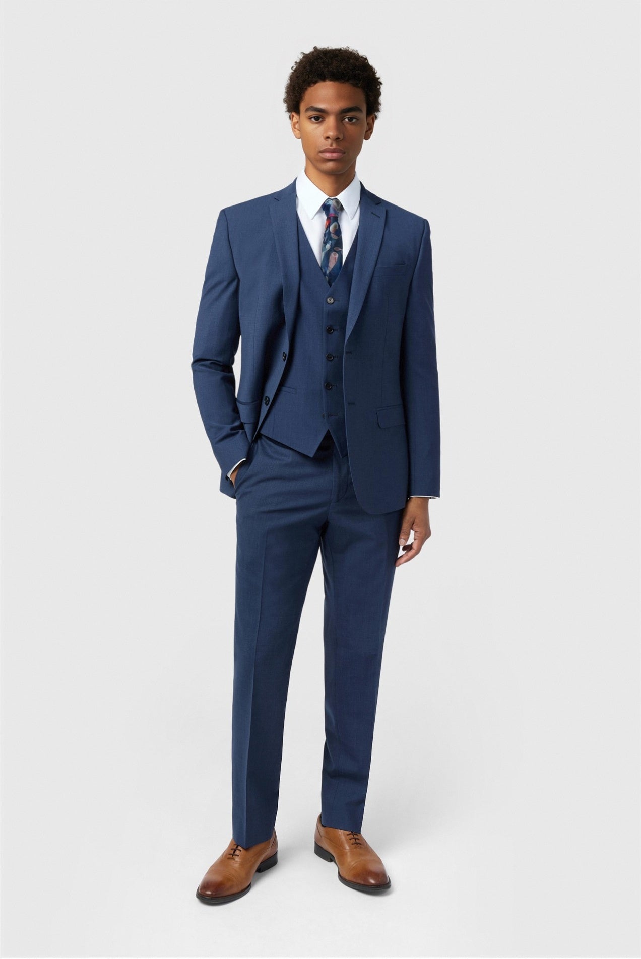 Trendy Blue Notched Lapel Men Suits With Waistcoat