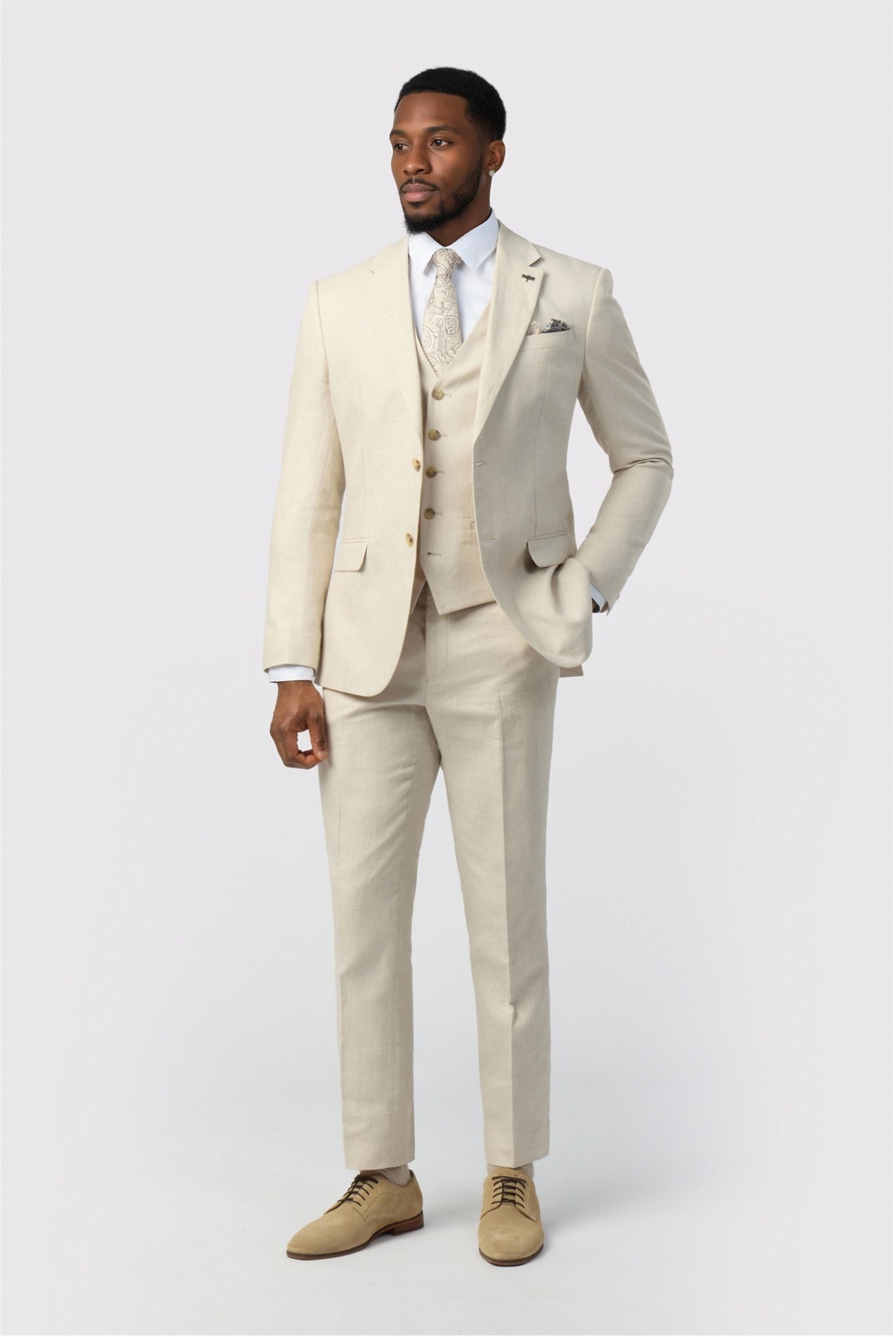 Latest Ecru 3 Pieces Notched Lapel Suits For Men Secondary image