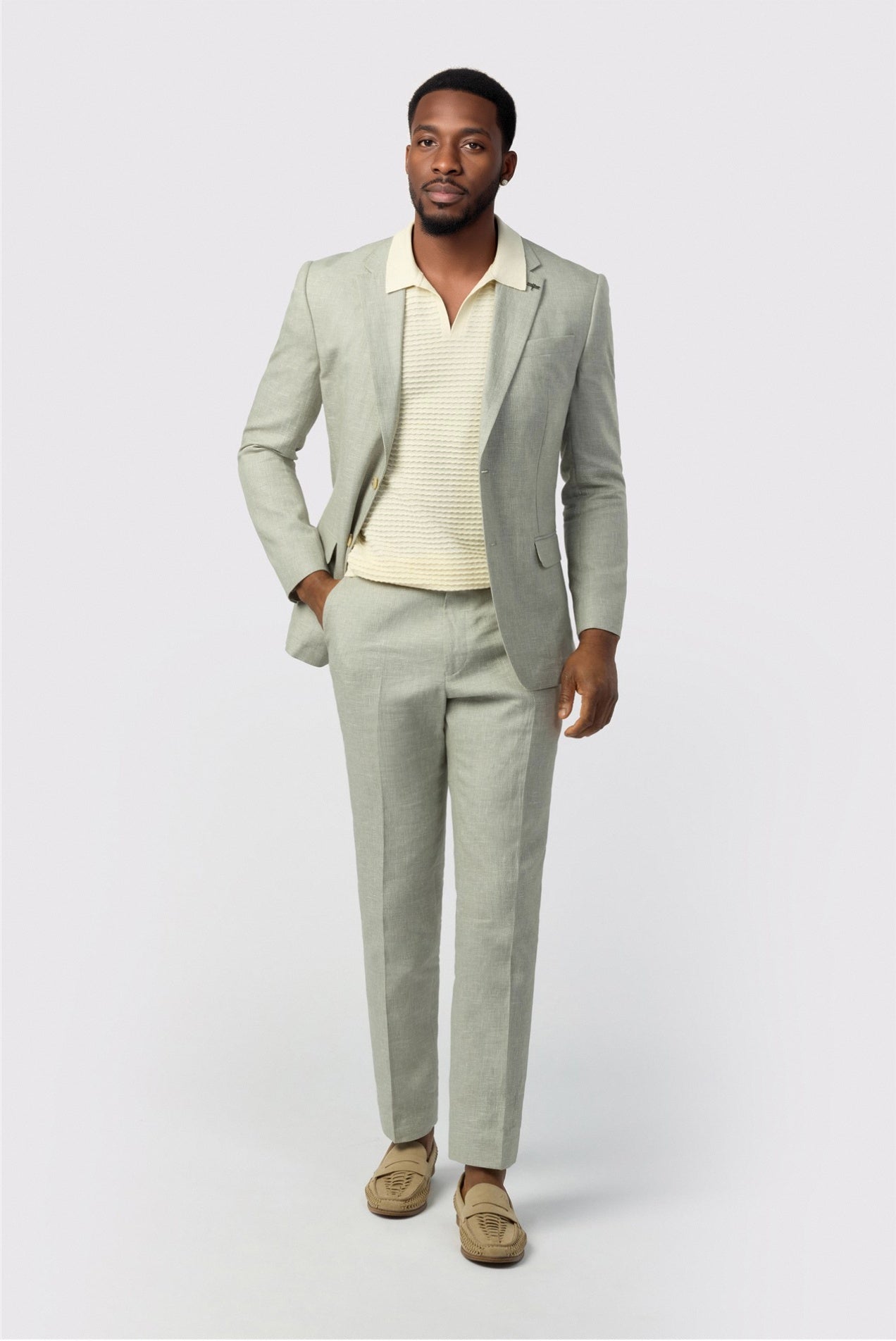 Light Sage Green 3 Pieces Notched Lapel Suits For Men