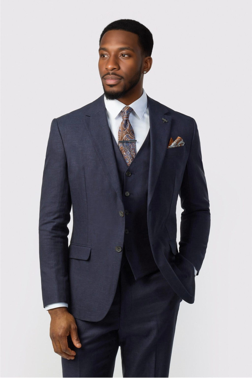 Glamorous Navy 3 Pieces Notched Lapel Men Suits