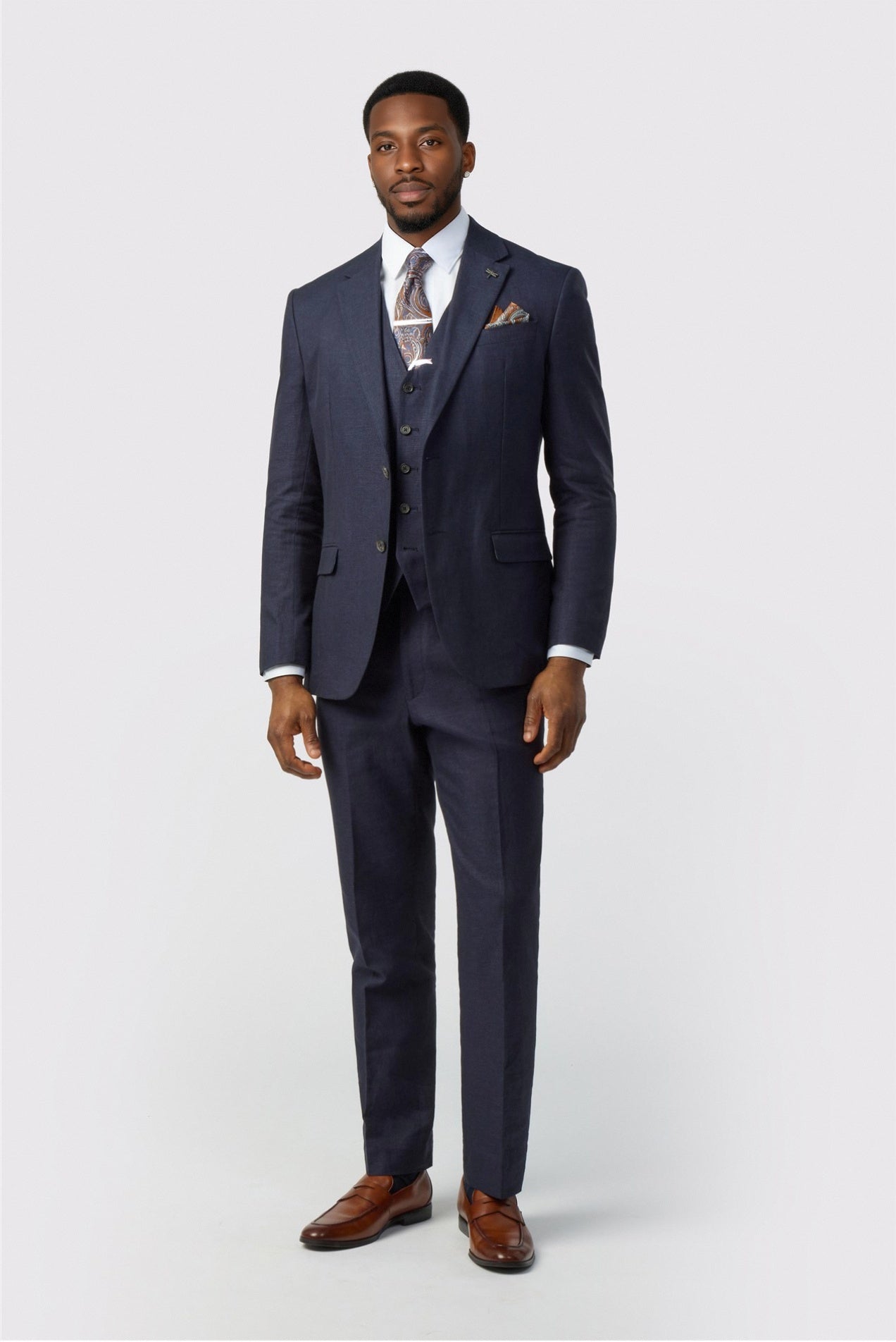 Glamorous Navy 3 Pieces Notched Lapel Men Suits