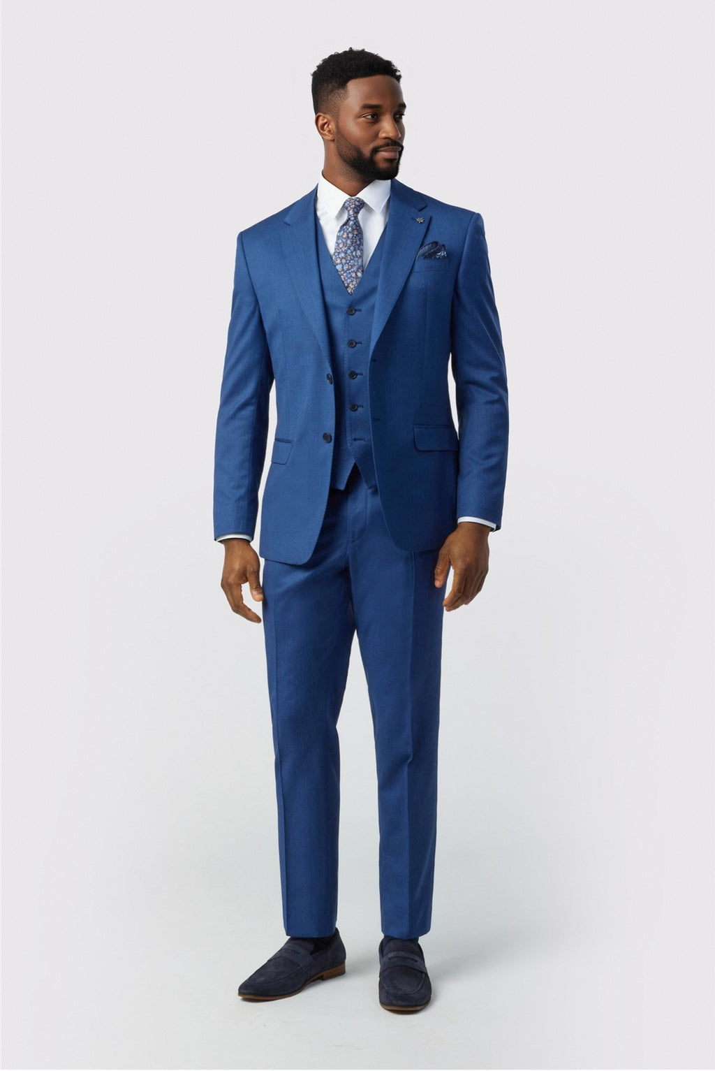Modern Dark Blue 3 Pieces Notched Lapel Best Fitted Suits For Men
