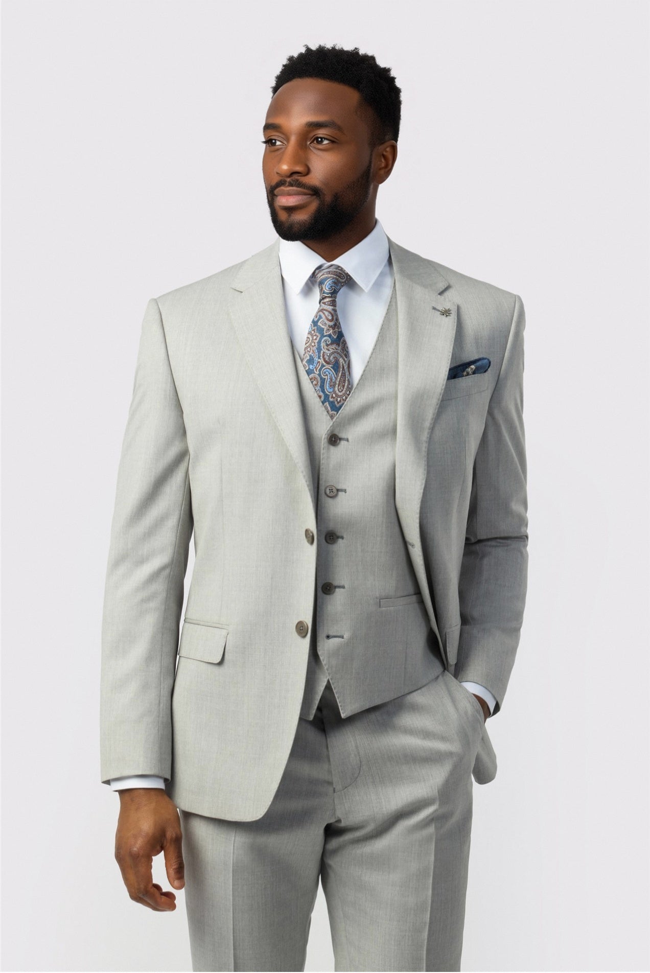 Gray Latest 3 Pieces Notched Lapel Close Fitting Men Suits Main image