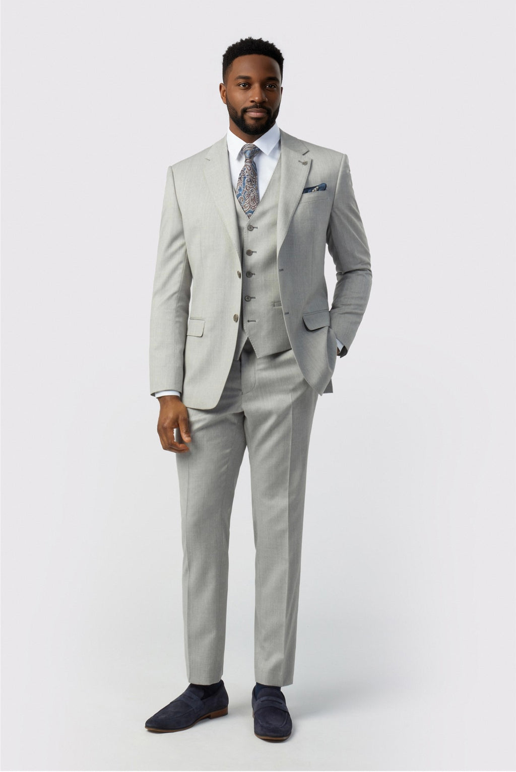 Gray Latest 3 Pieces Notched Lapel Close Fitting Men Suits
