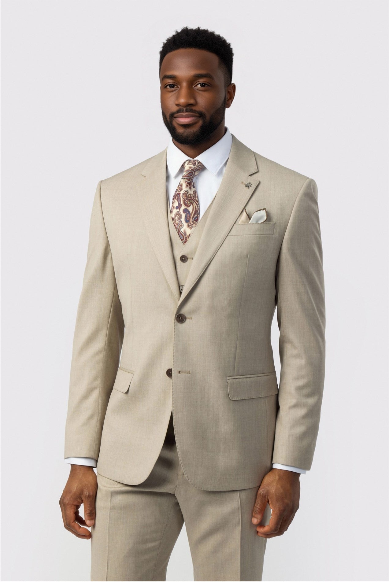 Taupe Best Fitted 3 Pieces Notched Lapel Men Suits Main image