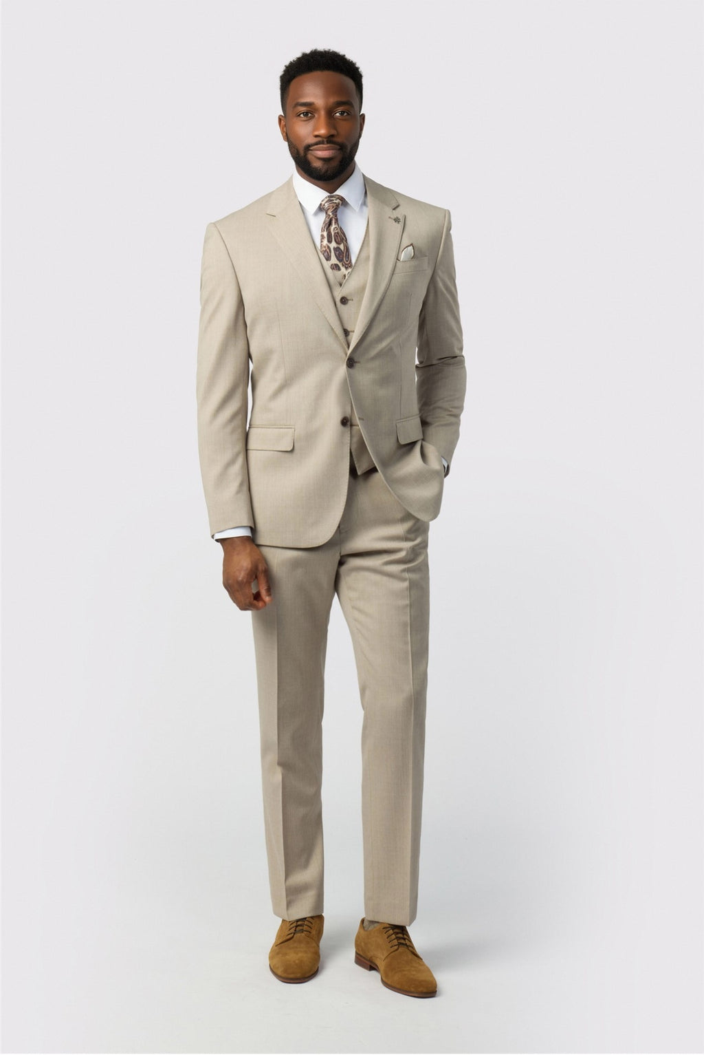 Taupe Best Fitted 3 Pieces Notched Lapel Men Suits