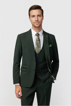 Handsome Green 3 Pieces Notched Lapel Checked Men Suits