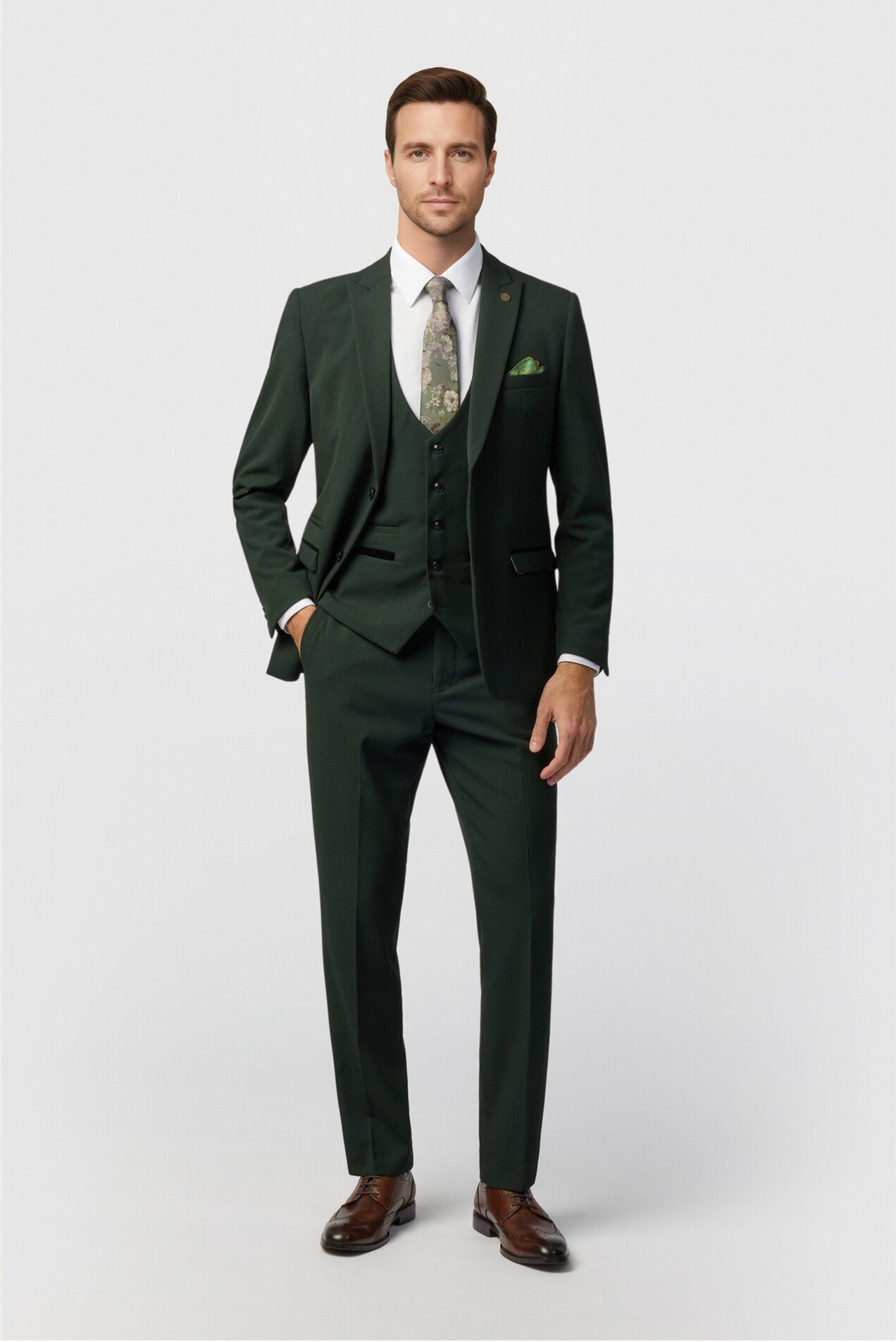 Handsome Green 3 Pieces Notched Lapel Checked Men Suits Secondary image