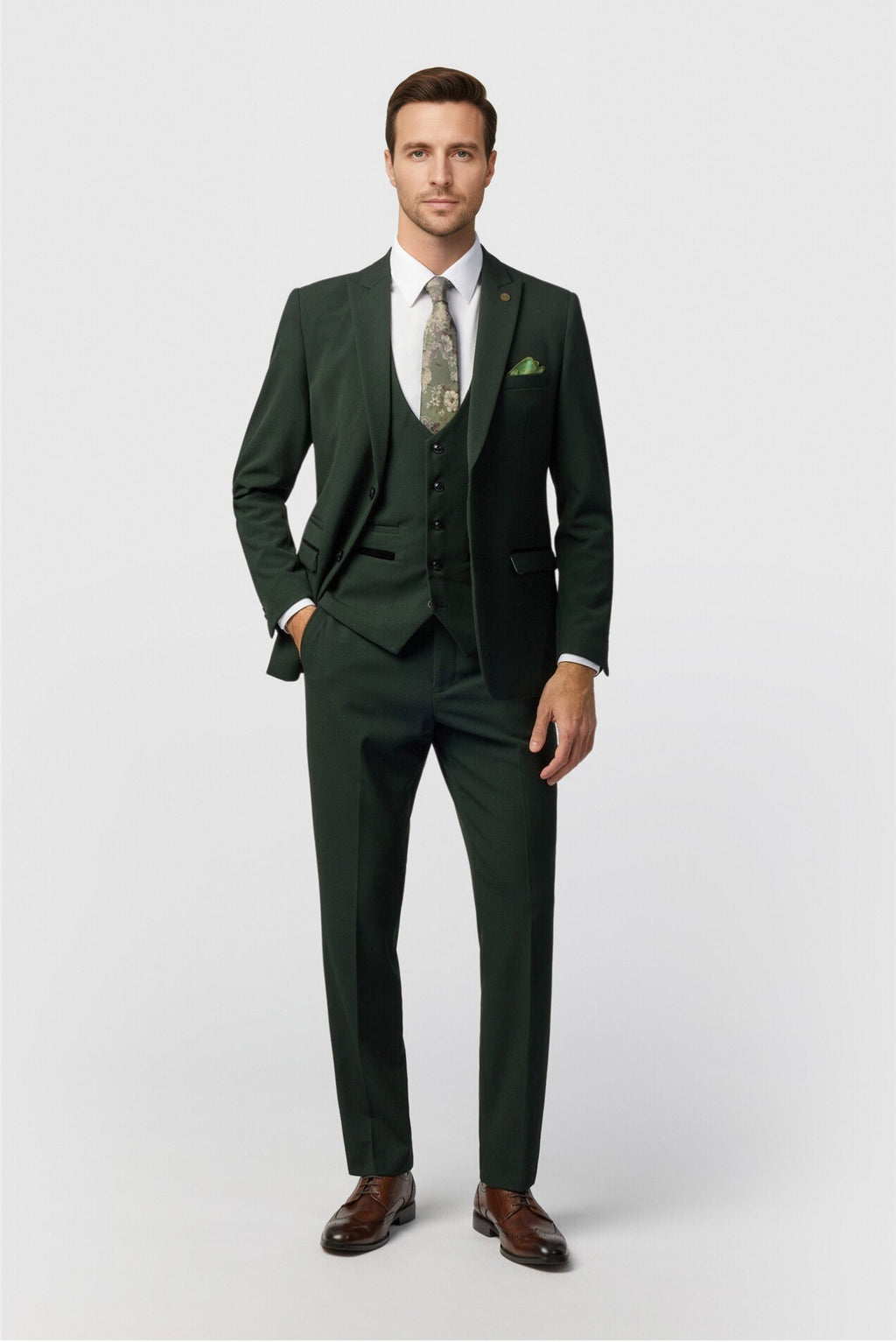 Handsome Green 3 Pieces Notched Lapel Checked Men Suits