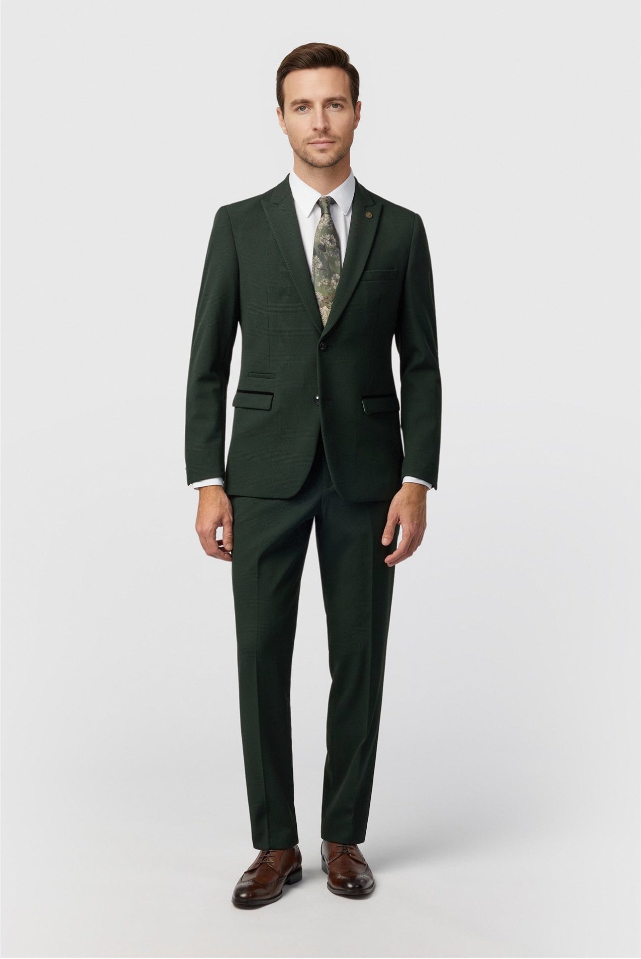 Handsome Green 3 Pieces Notched Lapel Checked Men Suits