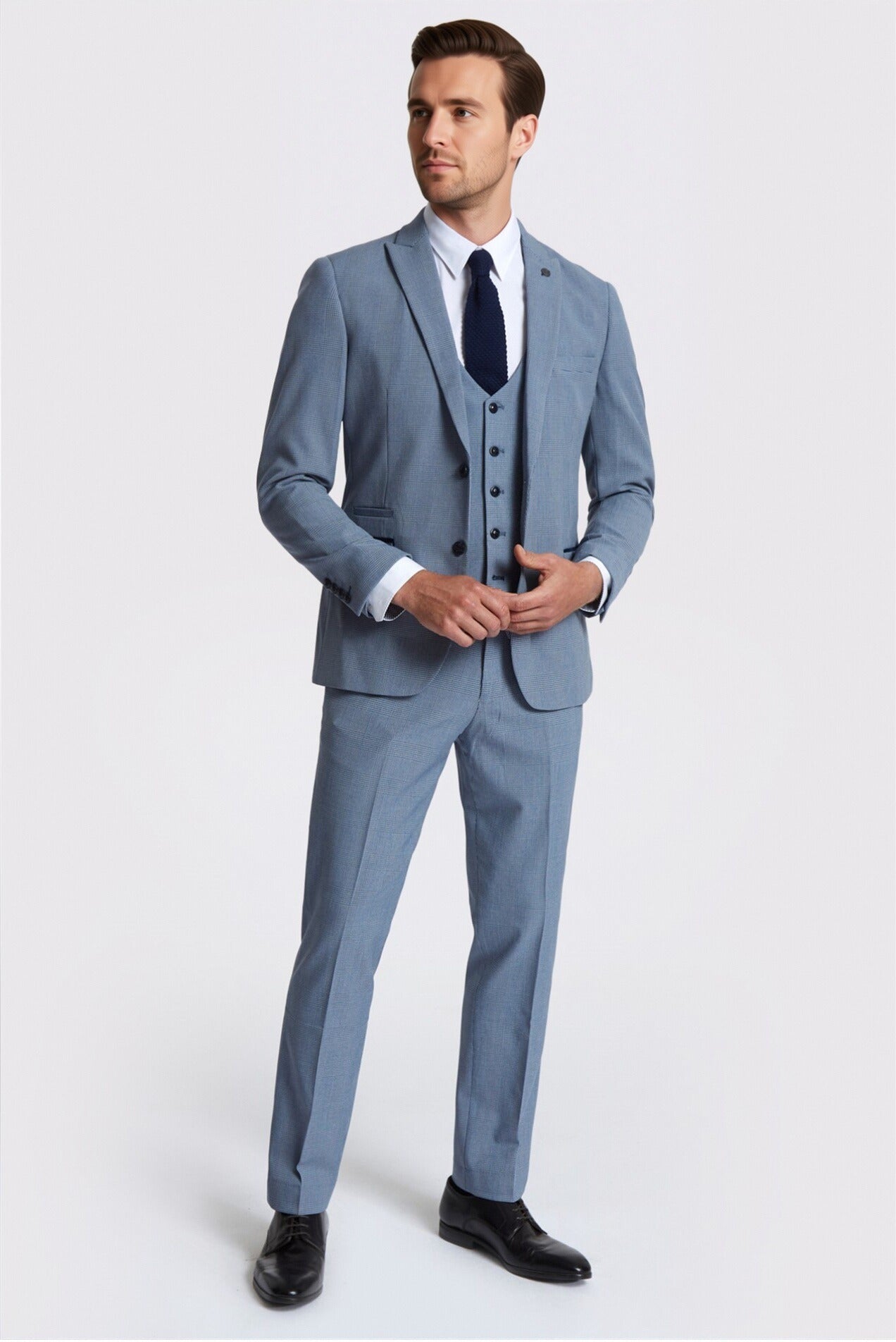 Chic Blue 3 Pieces Notched Lapel Checked Men Suits Secondary image