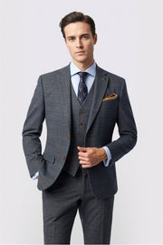 Fancy Charcoal 3 Pieces Notched Lapel Checked Men Suits