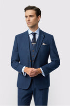 Blue Newest Notched Lapel Checked Men Suits With Waistcoat