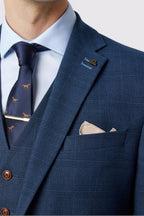 Blue Newest Notched Lapel Checked Men Suits With Waistcoat