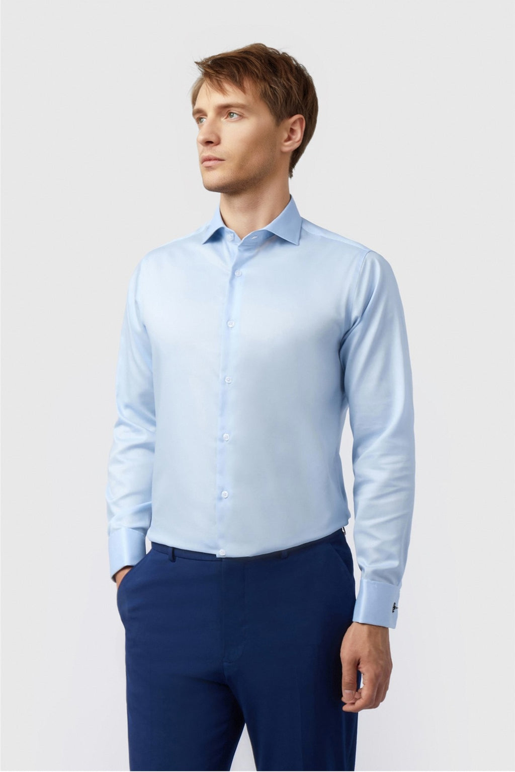 Chic Blue Non Iron Textured Shirt For Men