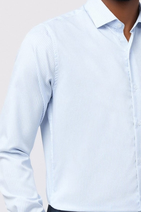 Chic Blue Striped Non-Iron Shirt For Men