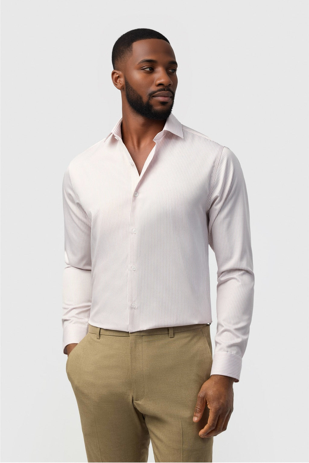 Stretch Pink Striped Non-Iron Men Shirt