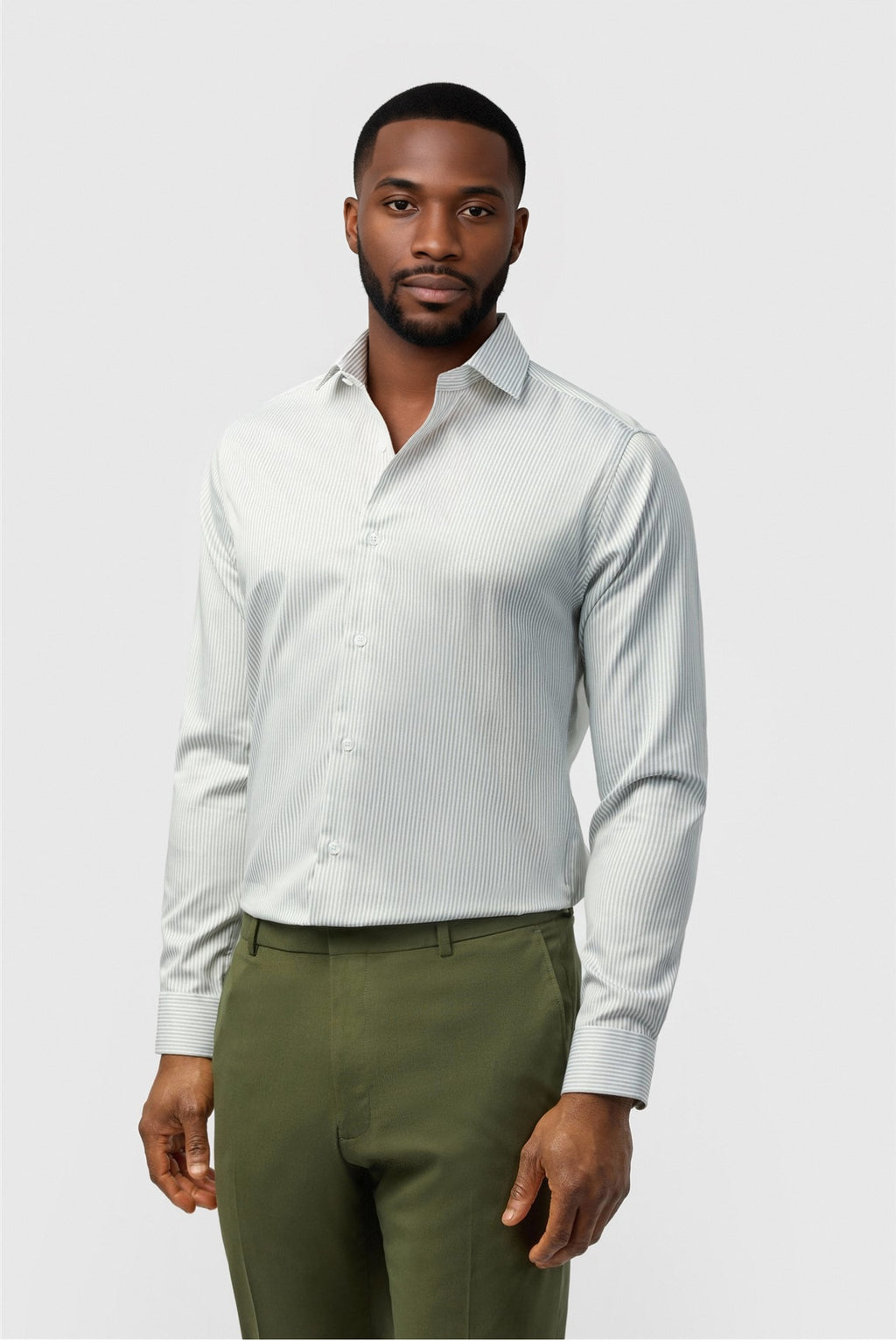 Chic Sage Green Striped Non-Iron Men's Shirt