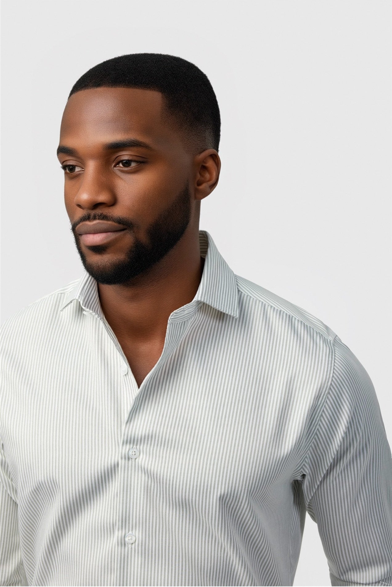 Chic Sage Green Striped Non-Iron Men's Shirt