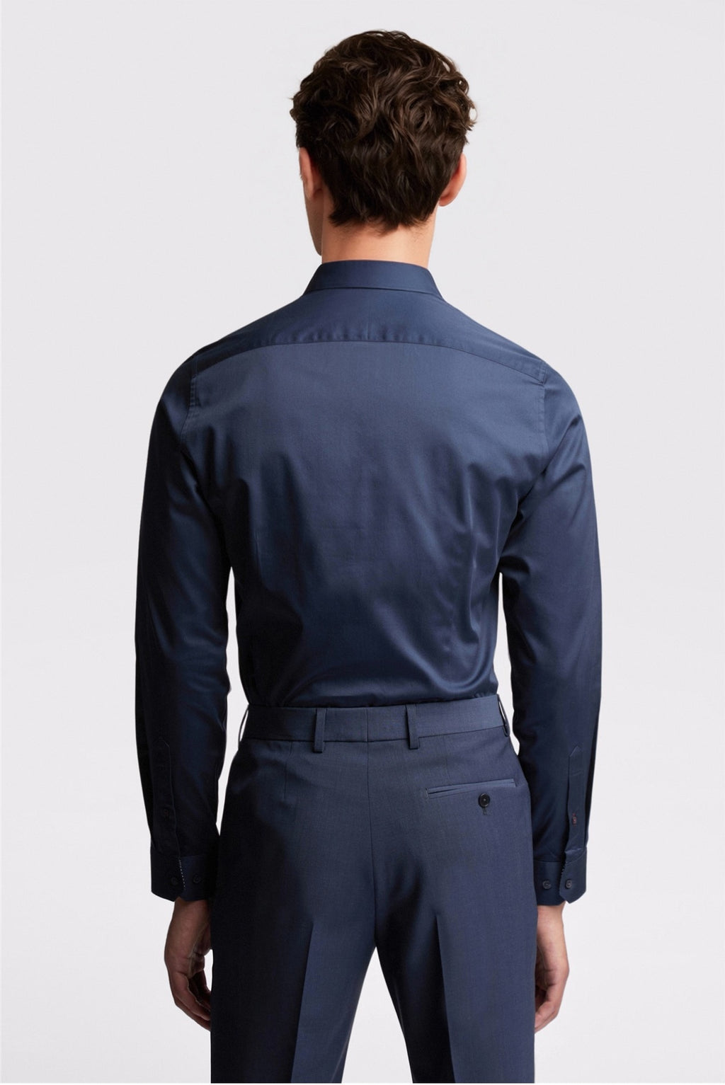 Modern Navy Sateen Shirt For Men