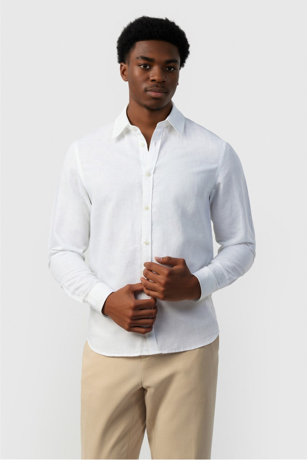 Classic White Linen Blend Men Shirt
