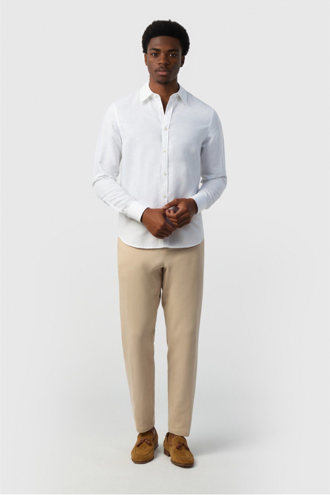 Classic White Linen Blend Men Shirt