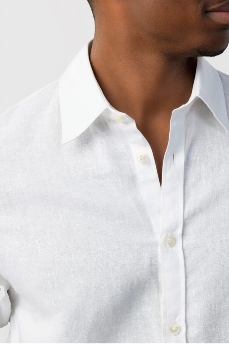 Classic White Linen Blend Men Shirt