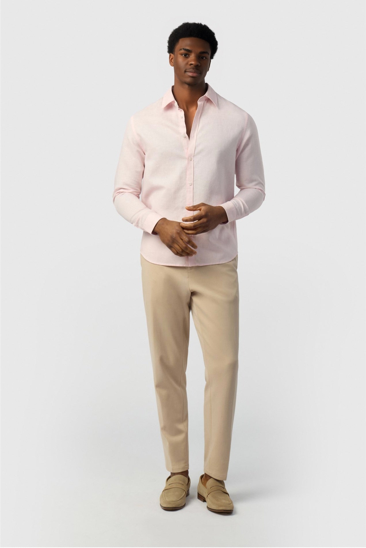Fashion Pink Linen Blend Shirt For Men