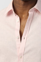 Fashion Pink Linen Blend Shirt For Men