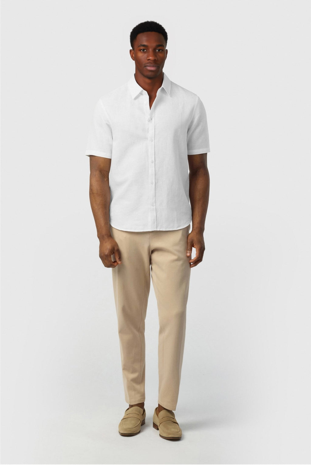 White Linen Blend Short Sleeve Men Shirt