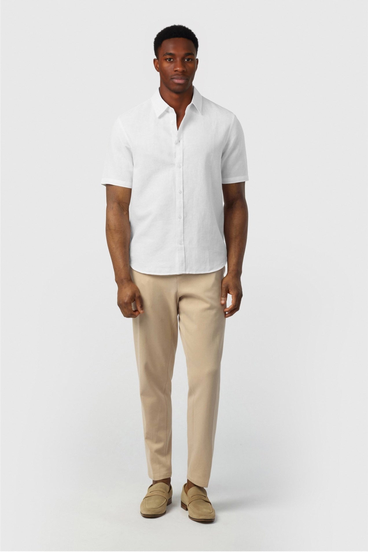 White Linen Blend Short Sleeve Men Shirt