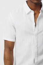White Linen Blend Short Sleeve Men Shirt